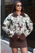 Toptan Desenli Yaka Kürklü Ceket 3132 Desenli - Kechi Woman