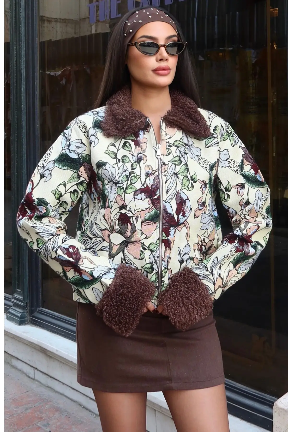 Toptan Desenli Yaka K&uuml;rkl&uuml; Ceket 3132 Desenli - Kechi Woman