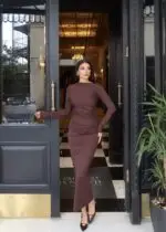 Toptan Dalgıç Kumaş Drapeli Elbise 3153 - Kechi Woman