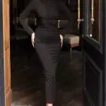 Toptan Dalgıç Kumaş Drapeli Elbise 3153 Siyah - Kechi Woman