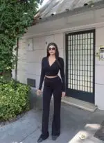 Toptan Kruvaze Yaka Uzun Kollu Crop Bluz 4004 - Kechi Woman