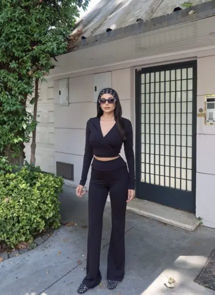 Toptan Kruvaze Yaka Uzun Kollu Crop Bluz 4004 - Kechi Woman
