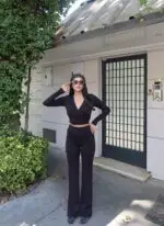 Toptan Kruvaze Yaka Uzun Kollu Crop Bluz 4004 - Kechi Woman