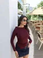 Toptan Dalgıç Kumaş Omuz Kurdeleli Bluz 4014 - Kechi Woman