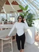 Toptan Dalgıç Kumaş Omuz Kurdeleli Bluz 4014 - Kechi Woman