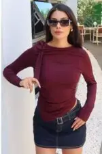 Dalgıç Kumaş Omuz Kurdeleli Bluz - Görsel 3