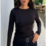 Toptan Dalgıç Kumaş Omuz Kurdeleli Bluz 4014 Siyah - Kechi Woman