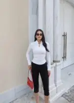 Toptan Dalgıç Kumaş Yaka Detaylı Bluz 4028 - Kechi Woman